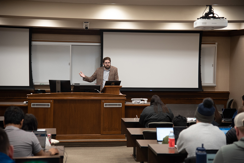 Erick Resek, director of the University of North Dakota’s new Immigration Law Clinic, teaches students on Feb. 23, 2026.